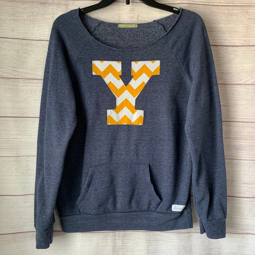 Alternative Earth SereniTee Blue Sweatshirt Yellow White Chevron Y Size Large